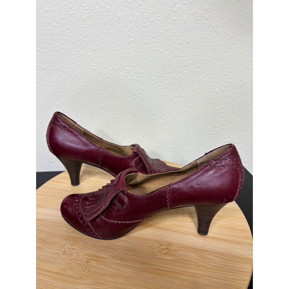 All Black Kiltie Loafer Pumps 38.5 Burgundy Leather Brogue‎ Buckle Heels 7.5-8 - Picture 10 of 15